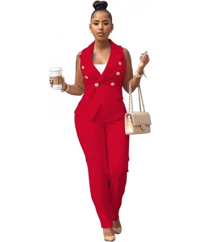 2 Pieces Outfits for Women Sexy Deep V Neck Ruffles Long Sleeve Solid Blazer with Pants Overalls Bodycon Jumpsuits Red07 $19....