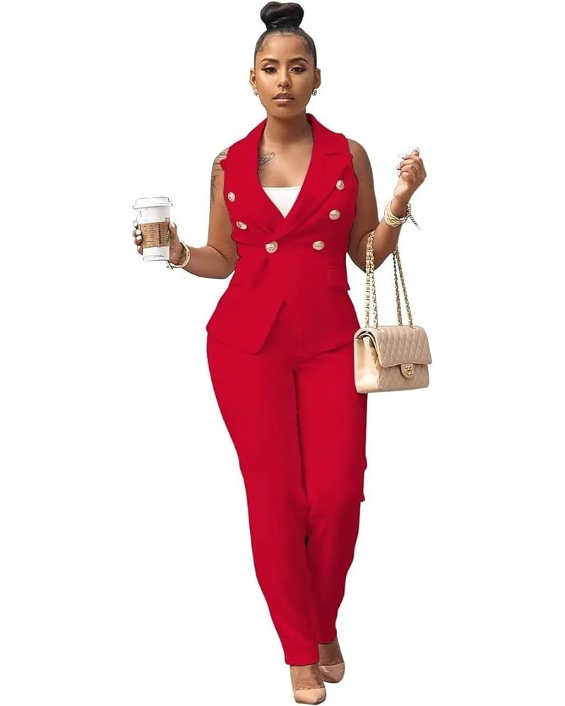 2 Pieces Outfits for Women Sexy Deep V Neck Ruffles Long Sleeve Solid Blazer with Pants Overalls Bodycon Jumpsuits Red07 $19....