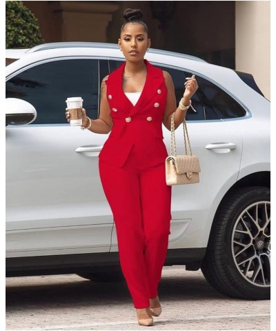 2 Pieces Outfits for Women Sexy Deep V Neck Ruffles Long Sleeve Solid Blazer with Pants Overalls Bodycon Jumpsuits Red07 $19....