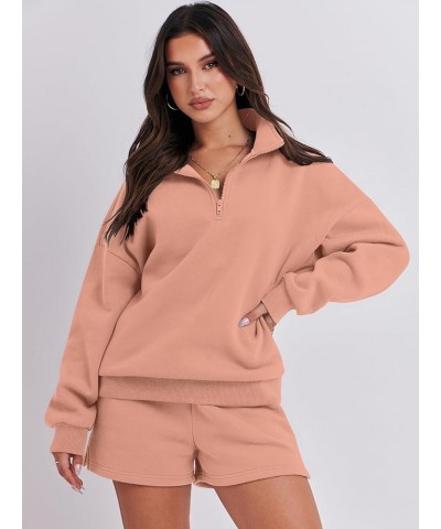 Women's Two Piece Outfits Sweat Lounge Short Set Long Sleeve Gym Sweatsuit Tracksuit 2024 Spring Fashion Clothes 04-rust $26....