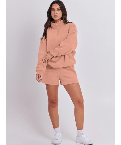 Women's Two Piece Outfits Sweat Lounge Short Set Long Sleeve Gym Sweatsuit Tracksuit 2024 Spring Fashion Clothes 04-rust $26....