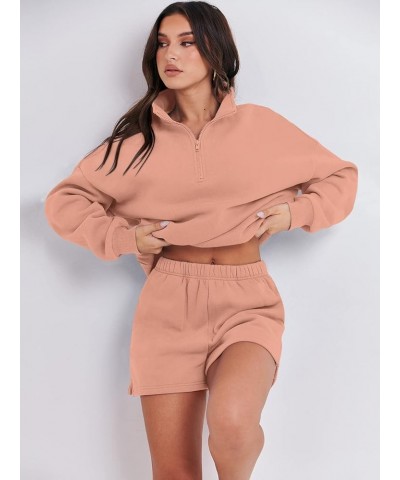 Women's Two Piece Outfits Sweat Lounge Short Set Long Sleeve Gym Sweatsuit Tracksuit 2024 Spring Fashion Clothes 04-rust $26....