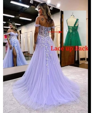 Off The Shoulder Tulle Prom Dress for Women Laces Appliques Sequin A Line Formal Dresses with Slit Plum $35.28 Dresses