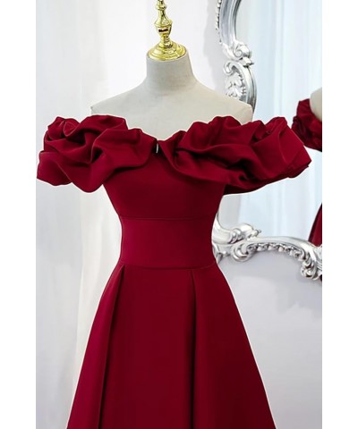 Off The Shoulder Satin Prom Dresses A Line Wedding Ball Gown Ruched Fommal Evening Gown with Train for Women Wine Red $32.00 ...