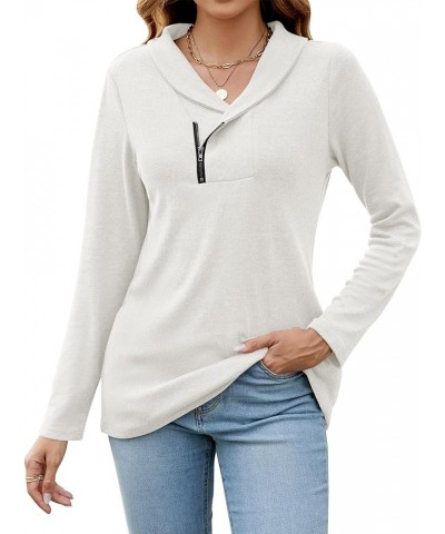 Cowl Neck Sweatshirts for Women - Casual Cute Long Sleeve Sweaters, Zip Pullover Shirts Blouses Tops with Pockets 03-white Sw...