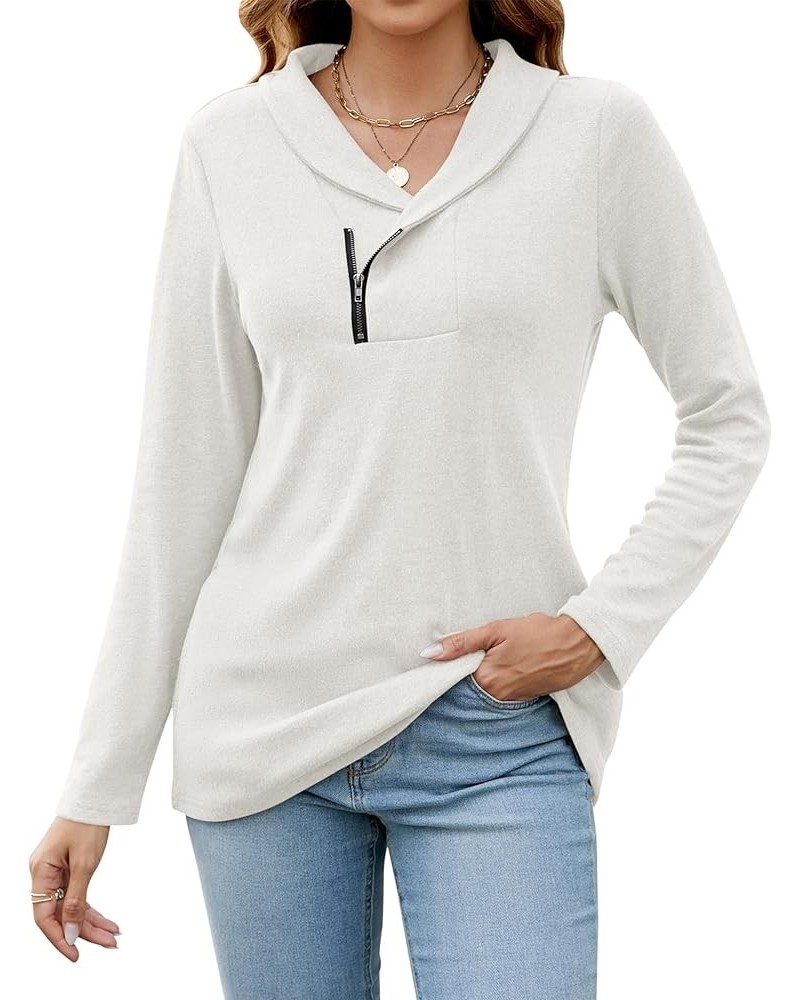 Cowl Neck Sweatshirts for Women - Casual Cute Long Sleeve Sweaters, Zip Pullover Shirts Blouses Tops with Pockets 03-white Sw...