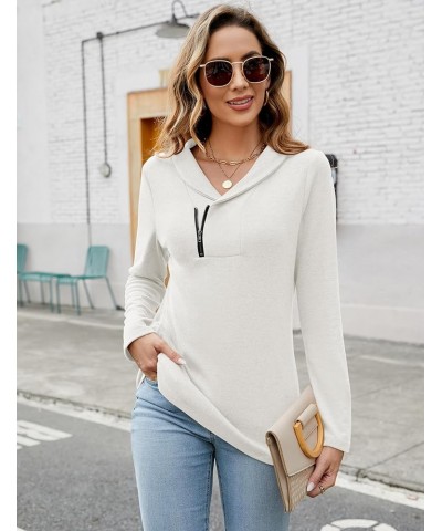 Cowl Neck Sweatshirts for Women - Casual Cute Long Sleeve Sweaters, Zip Pullover Shirts Blouses Tops with Pockets 03-white Sw...