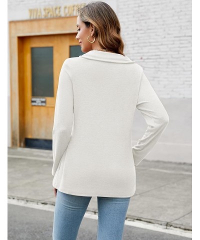 Cowl Neck Sweatshirts for Women - Casual Cute Long Sleeve Sweaters, Zip Pullover Shirts Blouses Tops with Pockets 03-white Sw...