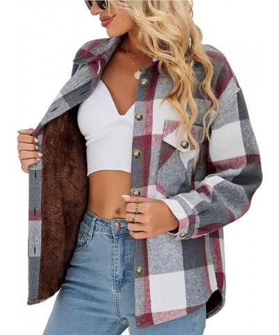 Women's Sherpa Fleece Lined Jackets Flannel Plaid Lapel Tartan Shirt Fuzzy Button Down Jacket Winter Warm Coats Greyrose $19....