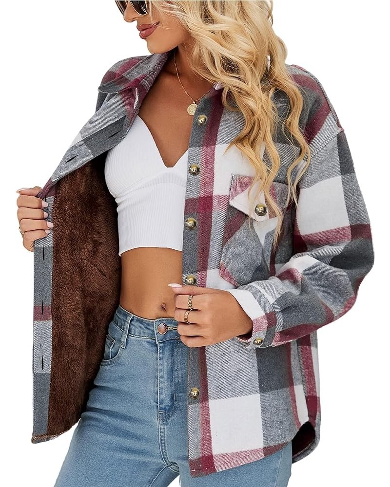 Women's Sherpa Fleece Lined Jackets Flannel Plaid Lapel Tartan Shirt Fuzzy Button Down Jacket Winter Warm Coats Greyrose $19....