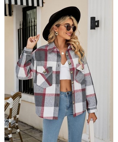 Women's Sherpa Fleece Lined Jackets Flannel Plaid Lapel Tartan Shirt Fuzzy Button Down Jacket Winter Warm Coats Greyrose $19....