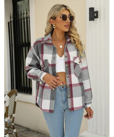 Women's Sherpa Fleece Lined Jackets Flannel Plaid Lapel Tartan Shirt Fuzzy Button Down Jacket Winter Warm Coats Greyrose $19....