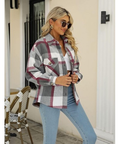 Women's Sherpa Fleece Lined Jackets Flannel Plaid Lapel Tartan Shirt Fuzzy Button Down Jacket Winter Warm Coats Greyrose $19....