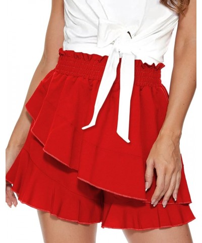 Womens High Waisted Trendy Skorts Flowy Ruffle Pleated Skirts Cute Comfy Shorts Summer Beach Trip Clothes 1-red $17.50 Skorts