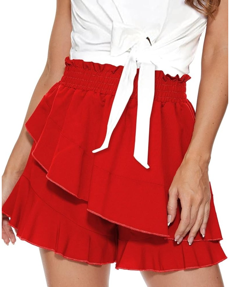 Womens High Waisted Trendy Skorts Flowy Ruffle Pleated Skirts Cute Comfy Shorts Summer Beach Trip Clothes 1-red $17.50 Skorts