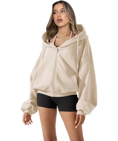 Womens Zip Up Hoodies Casual Hooded Oversized Sweatshirts Jackets Apricot 011 $14.24 Hoodies & Sweatshirts