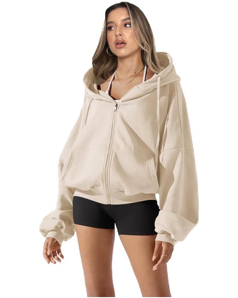 Womens Zip Up Hoodies Casual Hooded Oversized Sweatshirts Jackets Apricot 011 $14.24 Hoodies & Sweatshirts