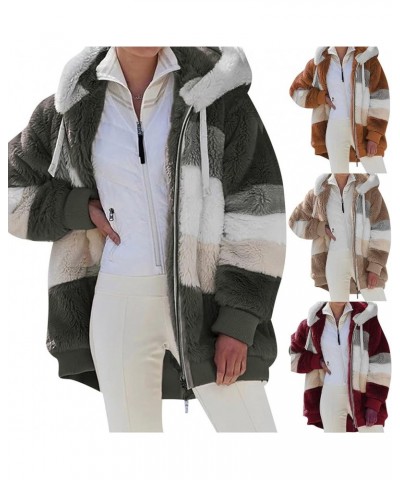 Color Block Winter Coats for Women Fleece Jacket Zip Up Fuzzy Hooded Sweatshirt Long Sleeve Warm Outerwear Coats Fleece Jacke...