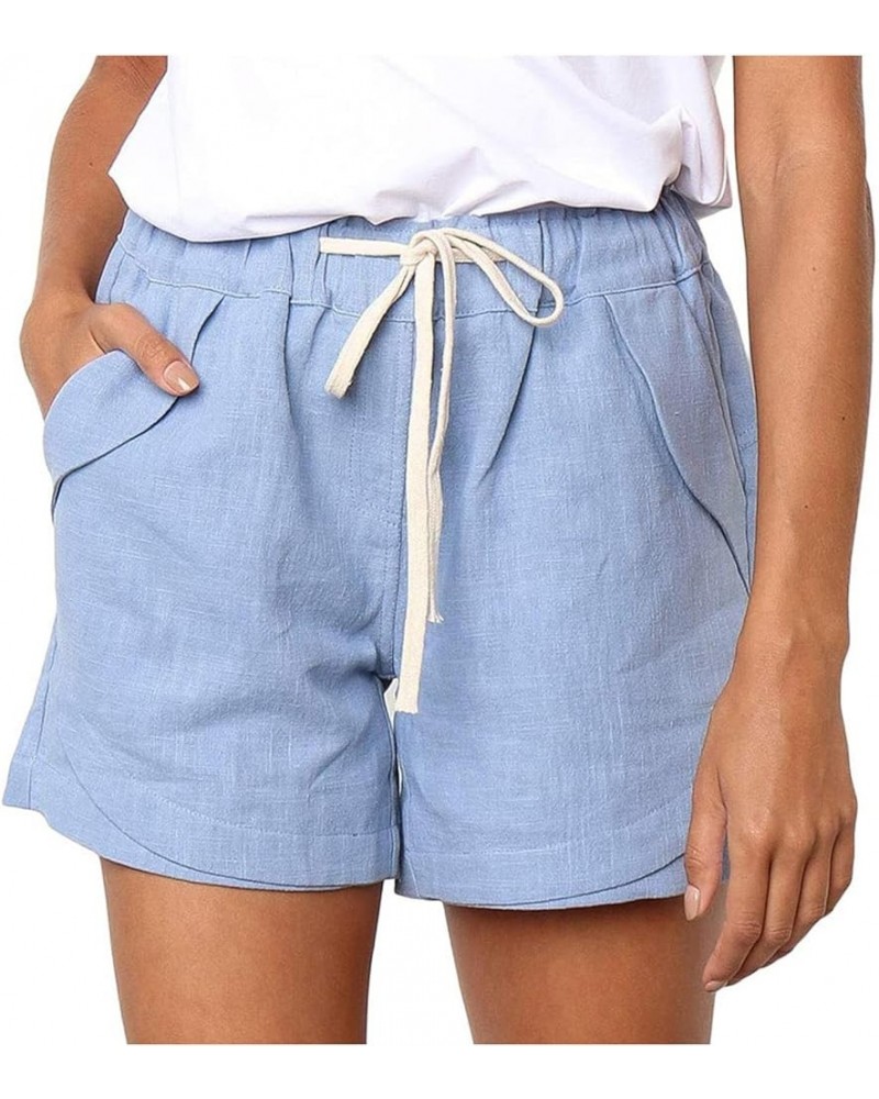 Womens Plus Size Lounge Shorts Casual Loose Fit High Waist Drawstring Wide Leg Shorts with Pockets 03-blue $7.86 Shorts