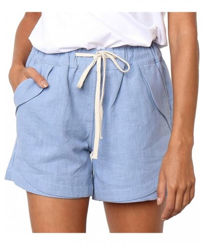 Womens Plus Size Lounge Shorts Casual Loose Fit High Waist Drawstring Wide Leg Shorts with Pockets 03-blue $7.86 Shorts