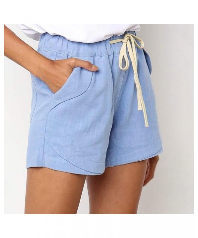 Womens Plus Size Lounge Shorts Casual Loose Fit High Waist Drawstring Wide Leg Shorts with Pockets 03-blue $7.86 Shorts