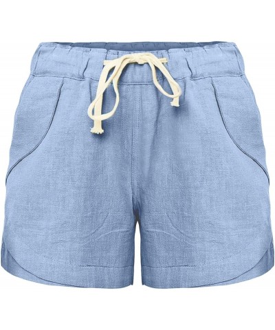 Womens Plus Size Lounge Shorts Casual Loose Fit High Waist Drawstring Wide Leg Shorts with Pockets 03-blue $7.86 Shorts