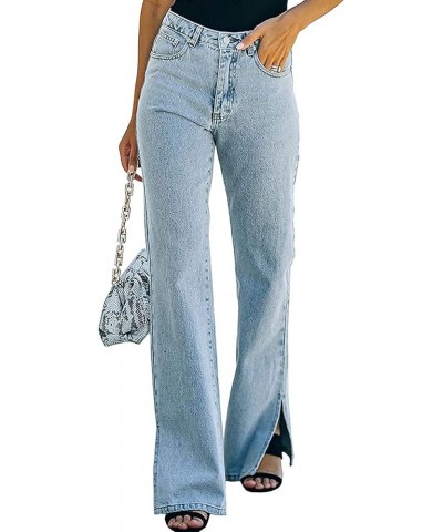 Women Mid Rise Distressed Flare Jeans Ripped Distressed Hole Flare Split Wide Leg Denim Bell Bottoms Pants Jeans Blue $16.42 ...