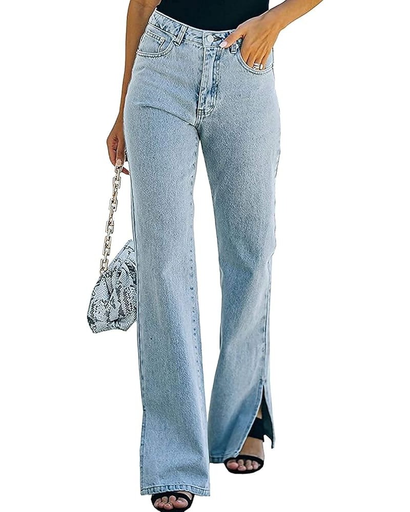 Women Mid Rise Distressed Flare Jeans Ripped Distressed Hole Flare Split Wide Leg Denim Bell Bottoms Pants Jeans Blue $16.42 ...