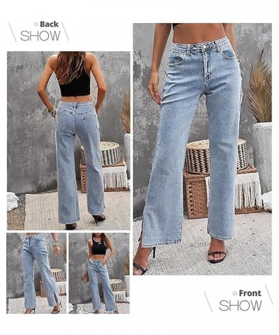 Women Mid Rise Distressed Flare Jeans Ripped Distressed Hole Flare Split Wide Leg Denim Bell Bottoms Pants Jeans Blue $16.42 ...