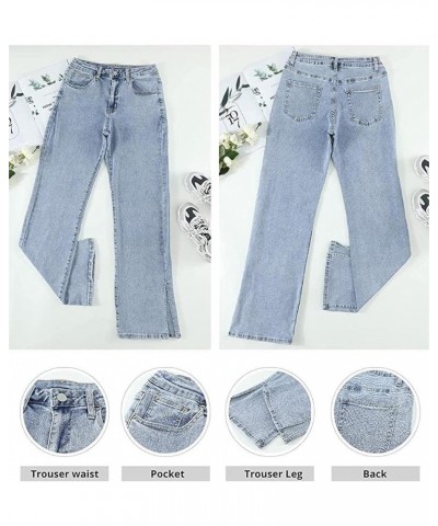 Women Mid Rise Distressed Flare Jeans Ripped Distressed Hole Flare Split Wide Leg Denim Bell Bottoms Pants Jeans Blue $16.42 ...