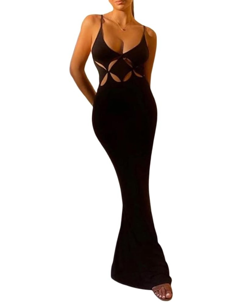 Sexy Ruched Backless One Shoulder Maxi Dress for Women Solid Color Sleeveless Halter Bodycon Party Club Dresses K-hollow Out ...