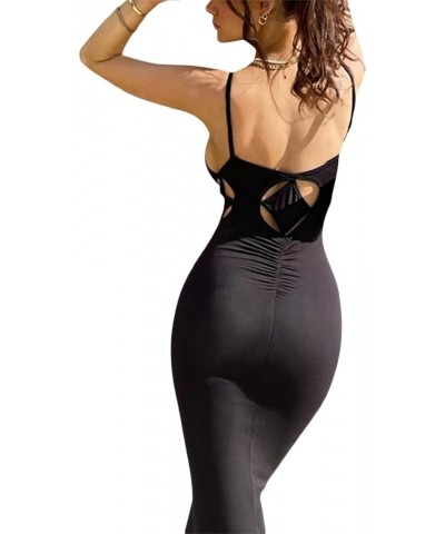 Sexy Ruched Backless One Shoulder Maxi Dress for Women Solid Color Sleeveless Halter Bodycon Party Club Dresses K-hollow Out ...