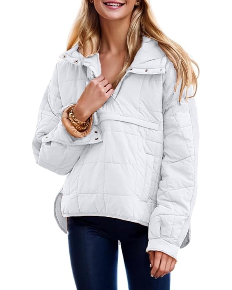 Womens Oversized Hooded Puffer Jacket Lightweight Pullover Hoodies Quilted Dolman Long Sleeve Warm Winter Coat White $22.00 J...