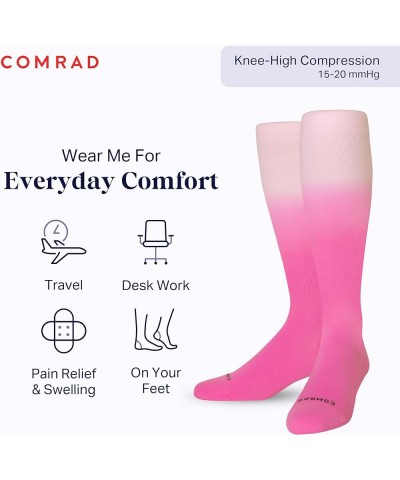 Nylon Knee High Socks - 15-20mmHg Graduated Compression Socks - Soft & Breathable Support Unisex Socks Wide Calf Berry Ombre ...