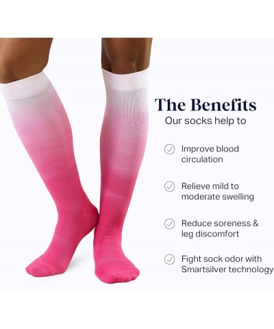 Nylon Knee High Socks - 15-20mmHg Graduated Compression Socks - Soft & Breathable Support Unisex Socks Wide Calf Berry Ombre ...