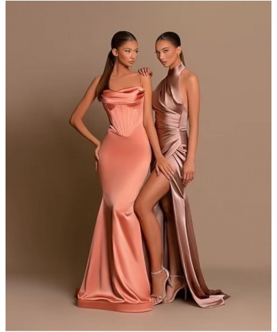 Halter Bridesmaid Dresses for Women with Slit Satin Mermaid Formal Gown and Evening Dresses Floor Length Fuchsia $14.00 Dresses