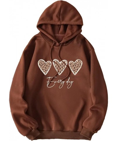 Women's Casual Heart Print Long Sleeve Pullover Hoodie Sweatshirt Tops Rust Brown Leopard $14.28 Hoodies & Sweatshirts