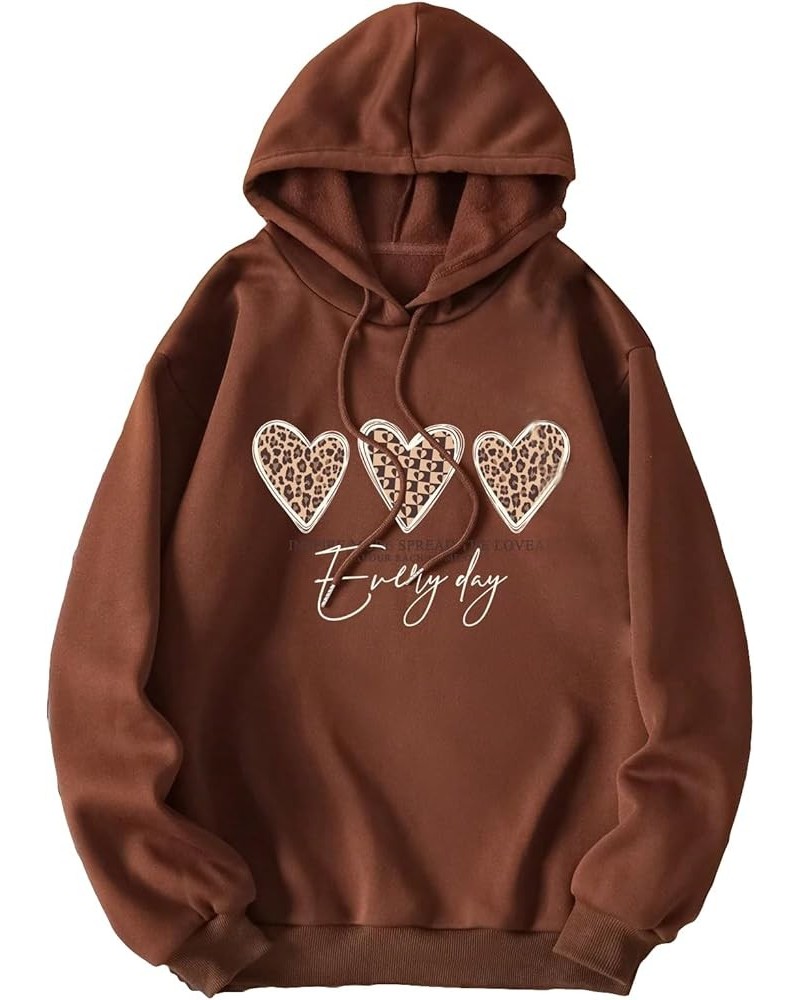 Women's Casual Heart Print Long Sleeve Pullover Hoodie Sweatshirt Tops Rust Brown Leopard $14.28 Hoodies & Sweatshirts