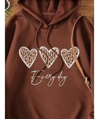 Women's Casual Heart Print Long Sleeve Pullover Hoodie Sweatshirt Tops Rust Brown Leopard $14.28 Hoodies & Sweatshirts