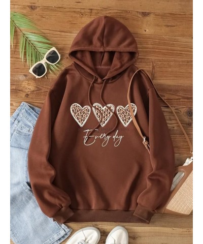 Women's Casual Heart Print Long Sleeve Pullover Hoodie Sweatshirt Tops Rust Brown Leopard $14.28 Hoodies & Sweatshirts