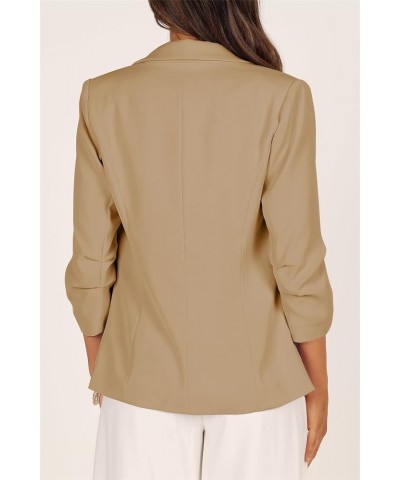 Women's Casual Blazer Jackets Ruched 3/4 Sleeve Open Front Cardigan Work Office Blazers Khaki $19.37 Blazers