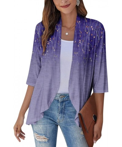 Long Sleeve Kimono for Women Lightweight 3/4 Sleeve Blouse Tops Coat Casual Duster Cardigans Retro Print Jackets 5-purple $4....