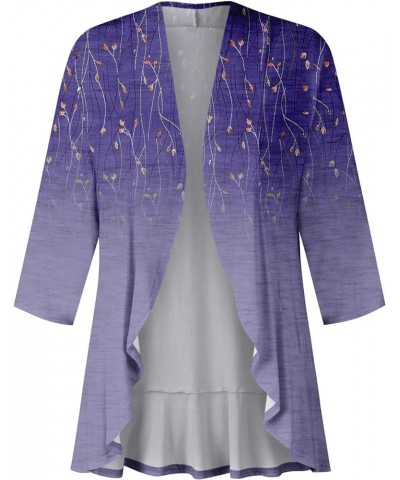 Long Sleeve Kimono for Women Lightweight 3/4 Sleeve Blouse Tops Coat Casual Duster Cardigans Retro Print Jackets 5-purple $4....