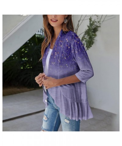 Long Sleeve Kimono for Women Lightweight 3/4 Sleeve Blouse Tops Coat Casual Duster Cardigans Retro Print Jackets 5-purple $4....