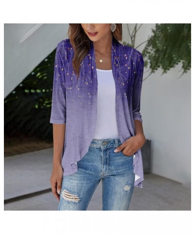 Long Sleeve Kimono for Women Lightweight 3/4 Sleeve Blouse Tops Coat Casual Duster Cardigans Retro Print Jackets 5-purple $4....