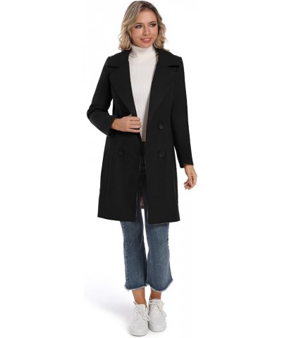 Women's Notched Lapel Double Breasted Wool Blend Outwear Winter Coat Black $31.15 Coats