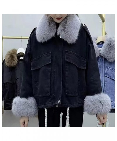 Winter Coats Women 2022 Faux Fur Jean Jacket Hoodies Puffer Denim Jackets Lined Warm Fluffy Fleece Thicken Outwear 06 Black $...