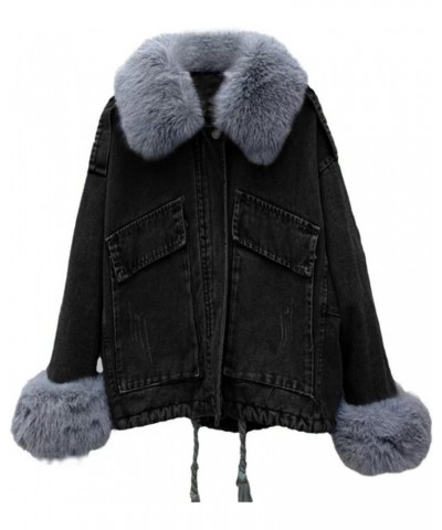 Winter Coats Women 2022 Faux Fur Jean Jacket Hoodies Puffer Denim Jackets Lined Warm Fluffy Fleece Thicken Outwear 06 Black $...