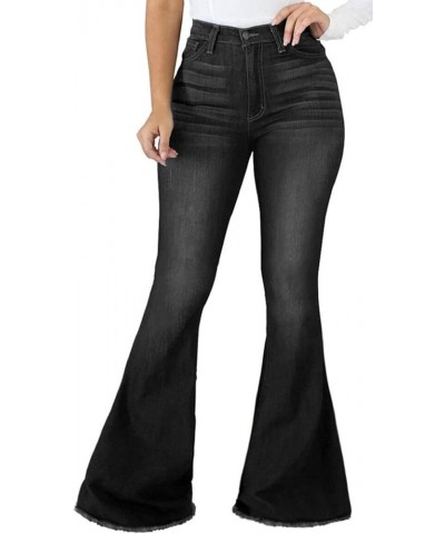 Bell Bottom Jeans for Women Ripped Skinny Bell Bottom Raw Hem Denim Pants Black-2402 $20.80 Jeans