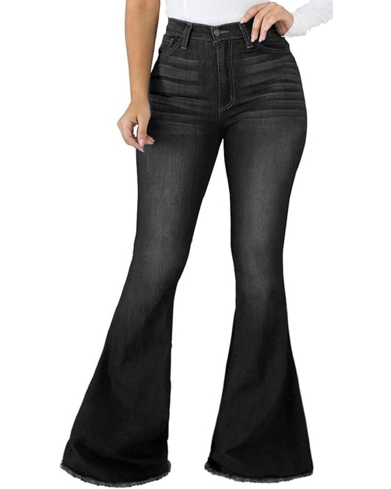 Bell Bottom Jeans for Women Ripped Skinny Bell Bottom Raw Hem Denim Pants Black-2402 $20.80 Jeans